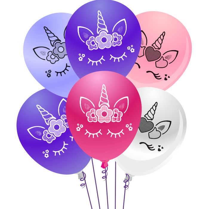 Букет Единорог из латексных шаров с рисунком  30 см 