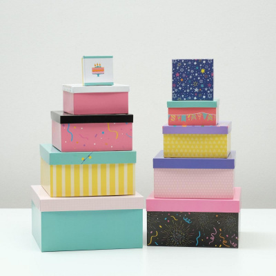 Коробка квадрат С ДР №7 рис микс 1 шт