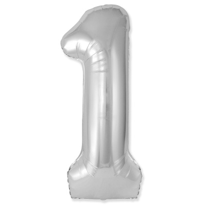 Шар Цифра 1 серебро Слим 100 см (FM)