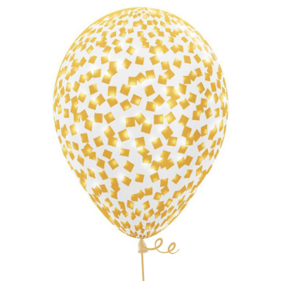 Букет Шары кристалл с конфетти квадратики глянец золото 35 см 