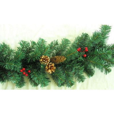 Гирлянда хвойная с шишками и ягодами 270*23 см 180 веток 1 шт Гирлянда хвойная с шишками и ягодами 270*23 см 180 веток 1 шт
