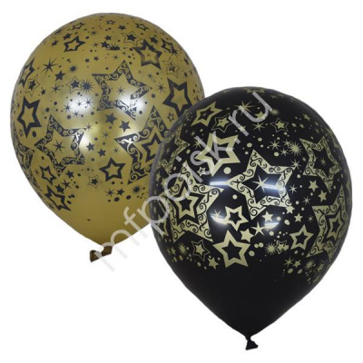 Шар М 12" Black&Gold 5 ст. рис. Голливуд 25 шт