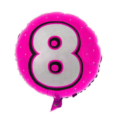 К Шар Круг фольга 18" Цифра 8 на малиновом фоне