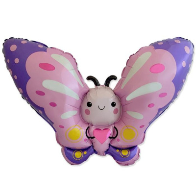Шар фольга Фигура Бабочка розовая с сердцем (FM)G36