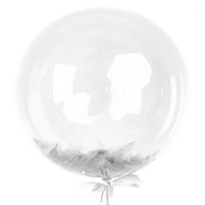 Шар Баблс 50 см с перьями белые 1 шт