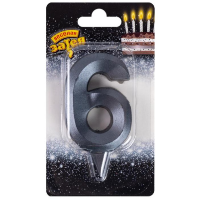 Свеча-цифра "6" ВЗ Грань черный жемчуг 7 см 1 шт Свеча-цифра "6" ВЗ Грань черный жемчуг 7 см 1 шт