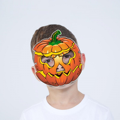Маска - ободок картон Хэллоуин тыква на резинке 1 шт