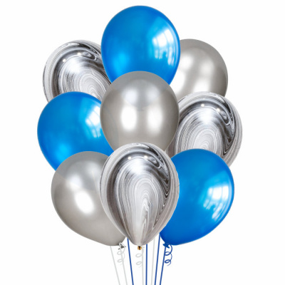 Букет из шаров хром-агат синий-серебро 9 шт
