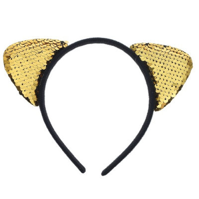 Ободок Кошечка с паетками золото 1 шт