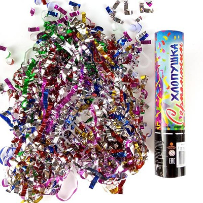 Хлопушка ПБ в пластиковой тубе 20 см Серпантин фольга