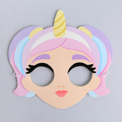 Маска картон Девочка единорог 1 шт Маска картон Девочка единорог 1 шт