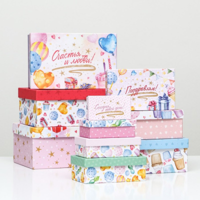 Коробка прямоуг С ДР шарики №3 15*9,5*6 см рис микс 1 шт