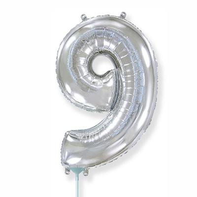 Шар Цифра мини 9 серебро 40 см (FM)