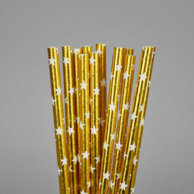 Трубочка для коктейля Золотые звезды 12 шт