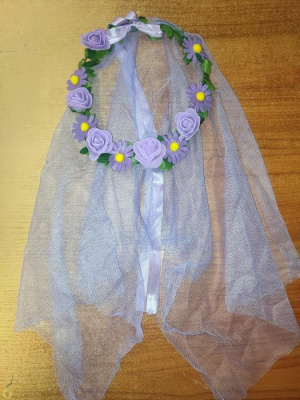 Венок гавайский с фатой Цветы Сиреневый 1 шт