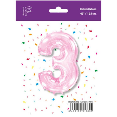 Шар Цифра 3 розовый пастель 102 см (FM)