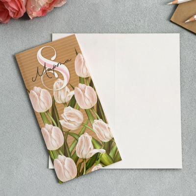 Открытка 8 марта белые тюльпаны Евро 1 шт