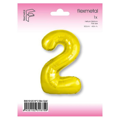 Шар Цифра 2 золото Слим 100 см (FM)