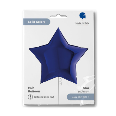 Шар фольга без рисунка Звезда 36" пастель Темно-синяя (Gr) в уп.
