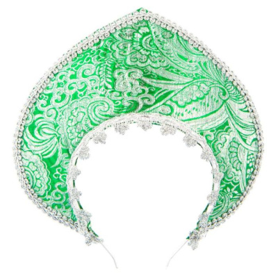 Кокошник Узор зеленый серебро 1 шт