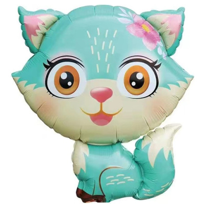 Шар фольга Фигура Лисенок с цветком мятный Шар фольга Фигура Лисенок с цветком мятный