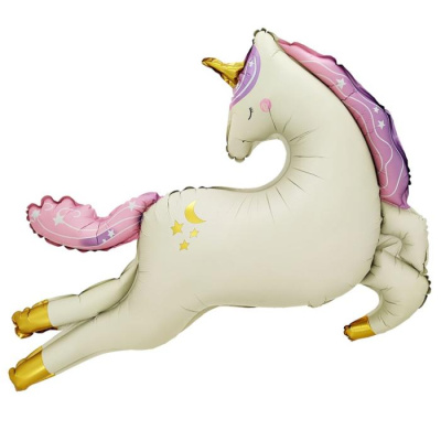Шар фольга Фигура Единорог летящий сатин (ВЗ)