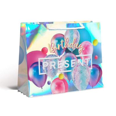 Пакет ламинат Birthday Present голография 32*26*12 см 1 шт