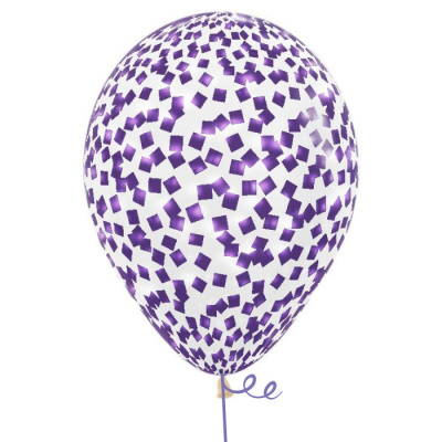 Букет Шары кристалл с конфетти квадратики глянец фиолетовые 35 см 