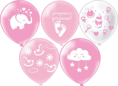 Шар шелкография 12" С рождением доченьки! 25 шт Шар шелкография 12" С рождением доченьки! 25 шт