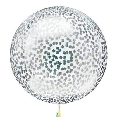 Шар Баблс 50 см с конфетти квадратики глянец серебро 