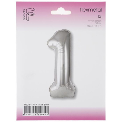 Шар Цифра 1 серебро Слим 100 см (FM)