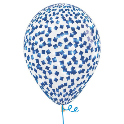 Букет Шары кристалл с конфетти квадратики глянец синие 35 см 