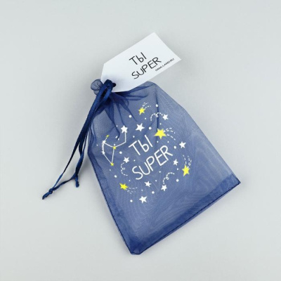 Мешочек из фатина с термонаклейкой Ты супер синий 11*16 см 1 шт